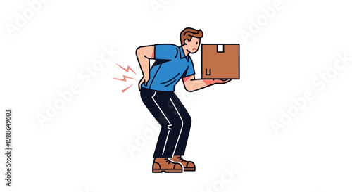 Man suffering from severe back pain while lifting a heavy box