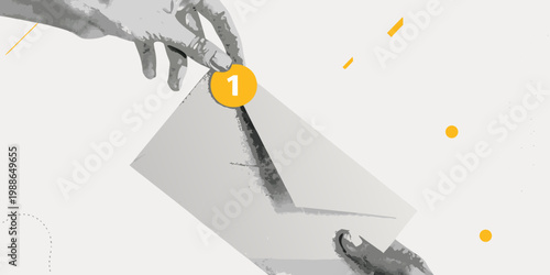 A hand inserting a numbered token into a slotted geometric box