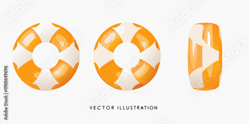 Orange and white life preserver illustrations in various orientations