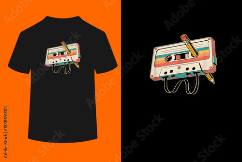 Retro Cassette Tape with Pencil 80s 90s Music Vintage Party T-Shirt
