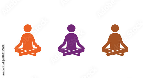 Three colorful people meditating in lotus position for mindfulness and relaxation