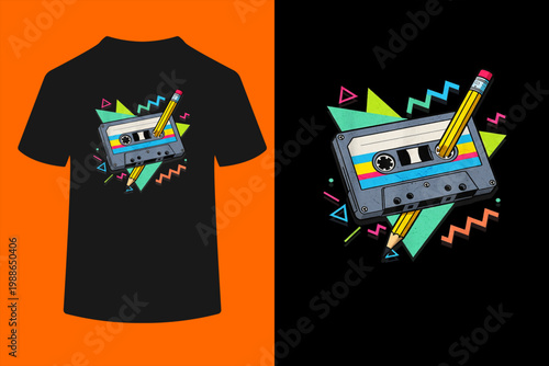 Vintage Cassette Tape 80S 90S Music Retro Pencil Mixtape T-Shirt
