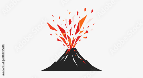 Volcanic Eruption Illustration with Fiery Debris and Mountain Silhouette