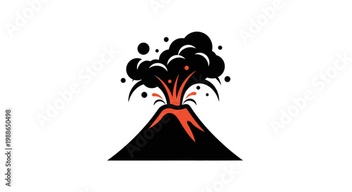 Volcanic Eruption Illustration with Lava Flow and Ash Cloud