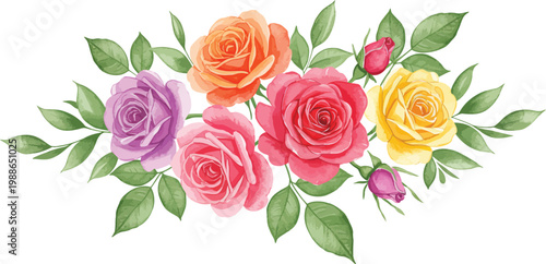 Beautiful seamless pattern featuring a romantic bouquet of red and pink rose flowers with green leaves for a wedding gift or Valentine's Day blossom