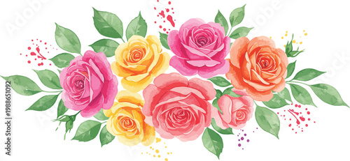 Beautiful seamless pattern featuring a romantic bouquet of red and pink rose flowers with green leaves for a wedding gift or Valentine's Day blossom