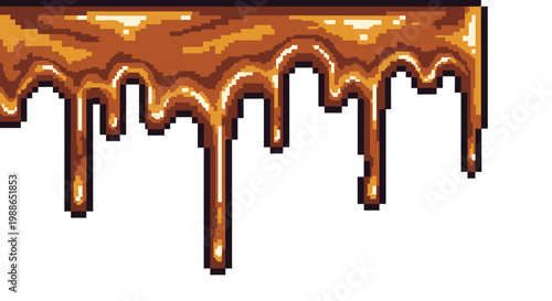 Pixel Art Dripping Caramel Sauce Border.
