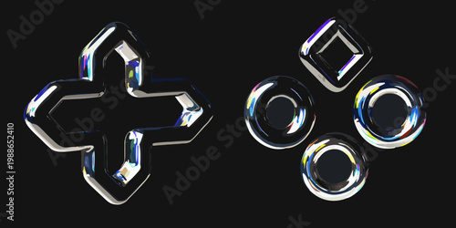 Chrome directional pad and buttons against a dark black background