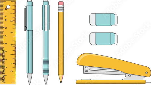 School supplies arranged for education and office tasks