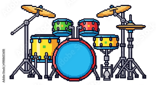 Colorful Drum Kit Illustration for Music Enthusiasts.