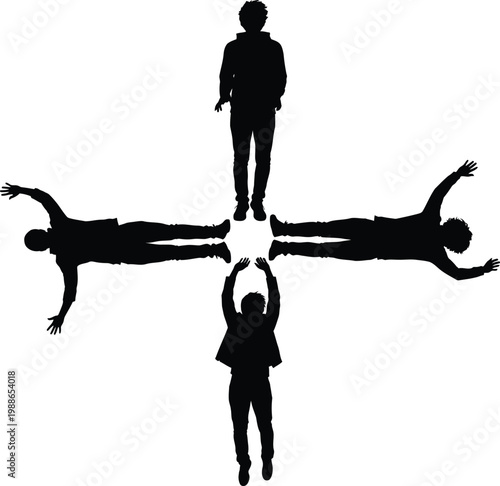 A silhouette illustration of a family in a cross formation with uplifted arms and hands