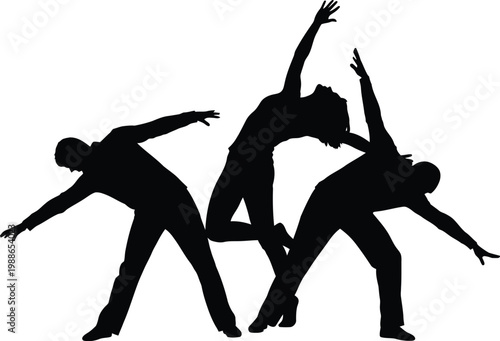 Dynamic silhouettes of people in various stretching and balancing poses