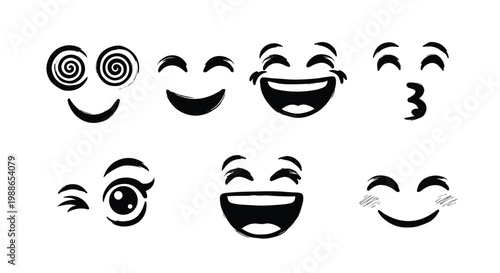 Collection of various emoticon faces with different expressions and eye movements