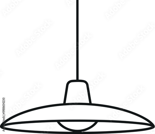 Minimalist line art illustration featuring a sleek pendant lamp hanging from the ceiling showing a simple modern light fixture design for contemporary interior home decor