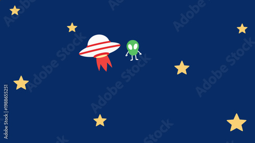Alien and spaceship in space