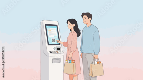 Couple using selfservice kiosk