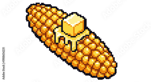 Pixel Art Corn on the Cob with Melting Butter.