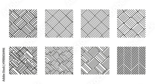 A set of eight geometric patterns in a flat, minimalist design style