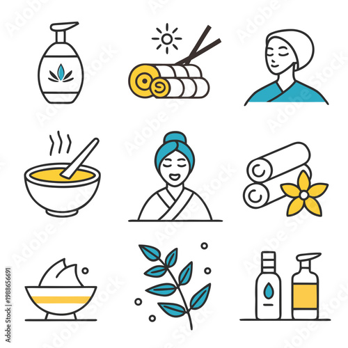 A set of icons related to spa and wellness treatments