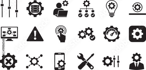 Configuration icon set with editable line style for settings tools system control and interface design