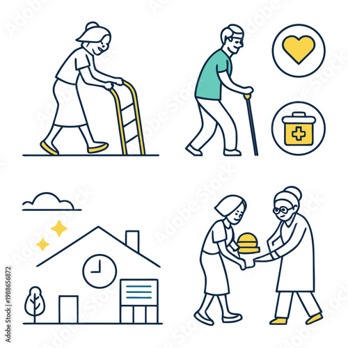 Elderly care and health services concept with caregiver assisting senior