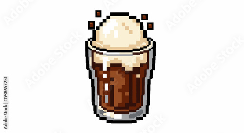 Pixel Art Refreshing Root Beer Float Drink.