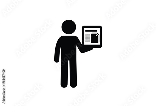 A person holding a digital tablet displaying a memory card simple design silhouette
