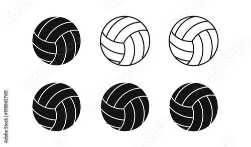 Collection of black and white volleyball icons