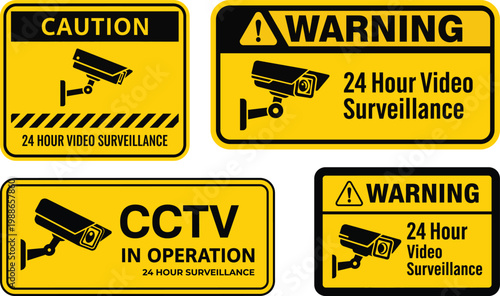 Surveillance warning signs cctv and security camera alerts for property protection