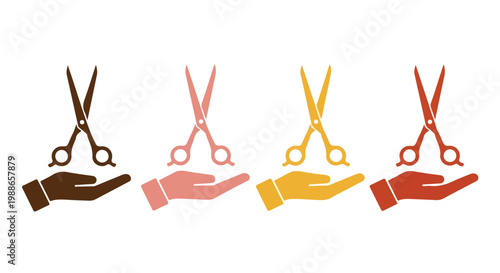 Diverse hands holding colorful scissors for cutting and crafting