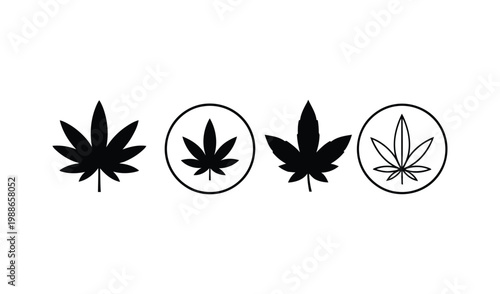 Collection of various cannabis leaf icons in black silhouette