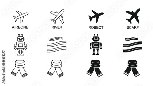 Illustrations of mismatched icons representing different objects and their incorrect labels