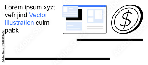 E-commerce, online payments, website design, digital marketing, financial operations, technology usability. A webpage layout and dollar symbol. E-commerce and online payments concept
