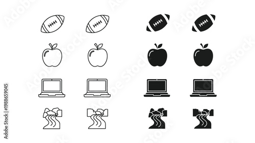 Graphic illustration of icons transitioning from outline to filled versions