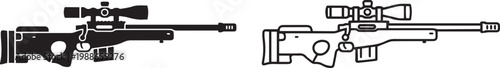 sniper rifle icon set silhouette and outline tactical weapon vector illustration