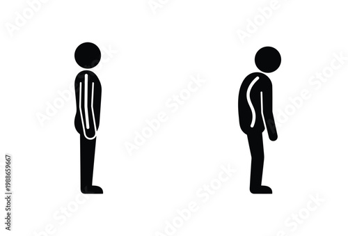 Two contrasting human figures display different postures highlighting postural imbalances silhouette