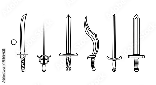 A collection of various swords and daggers with unique designs and shapes