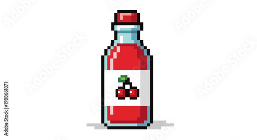 Pixel Art Cherry Drink Bottle Illustration.