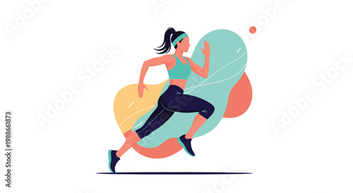 Active young woman athlete running or jogging with an abstract colorful background to represent speed and energy.