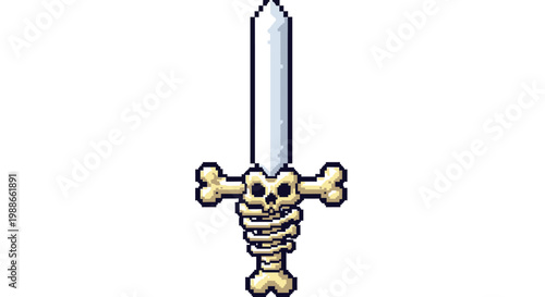 Pixel Art Bone Sword With Skull Hilt.