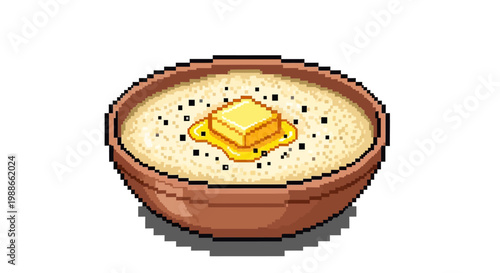 Pixel Art Bowl of Creamy Porridge with Butter.