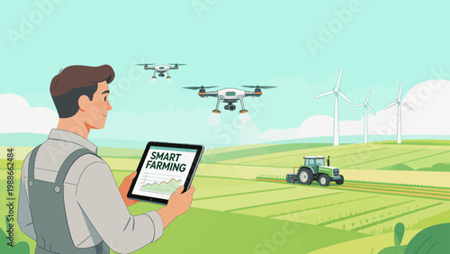 Farmer using tablet for smart farming
