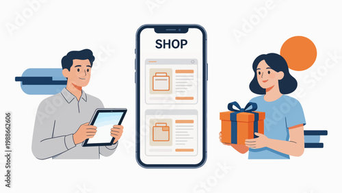 People shopping online with devices