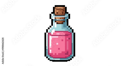 Pixel Art Potion Bottle with Pink Liquid.
