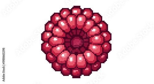Pixel Art Red Berry Cluster Macro View.