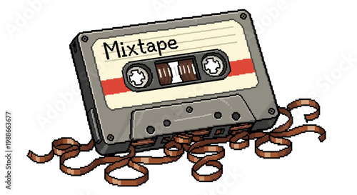 Vintage Mixtape Cassette with Tangled Ribbon.