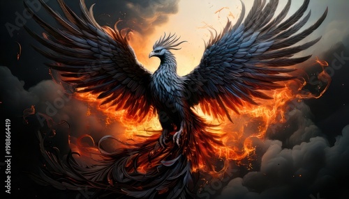 Majestic Phoenix Rising from Flames - A Symbol of Rebirth and Hope.