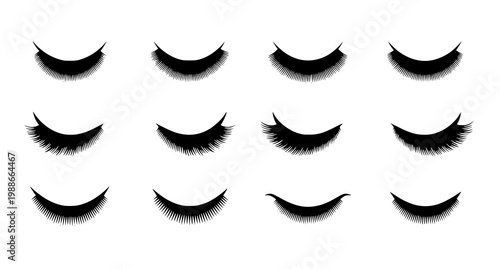Eyelash silhouette vector set with beauty lash extension styles for salon branding isolated on white background