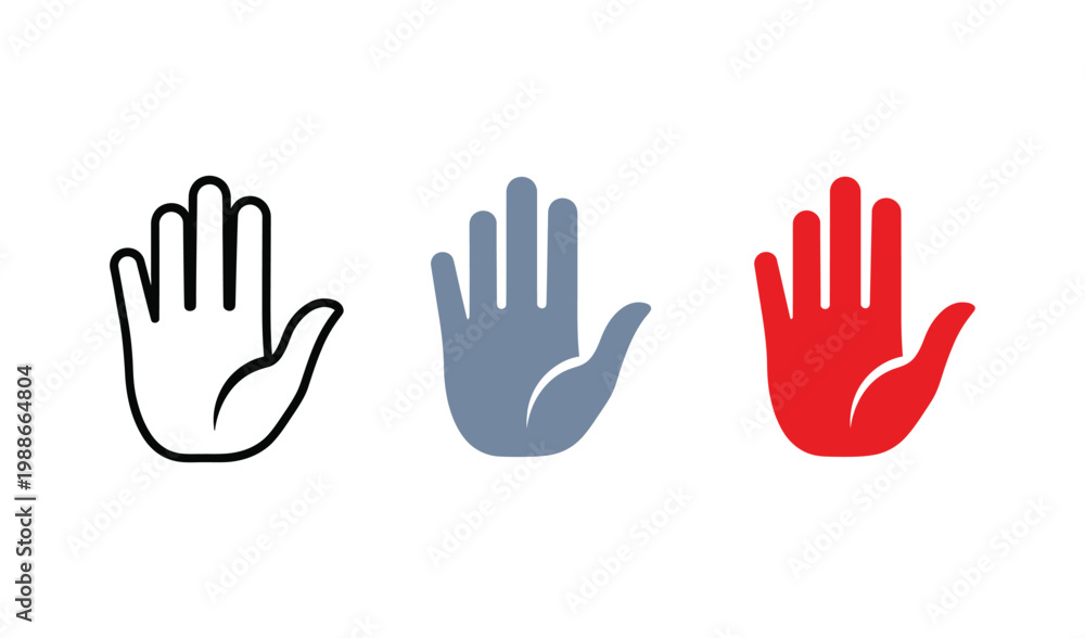 Fototapeta premium Colorful hand icons in black, blue, and red on for communication or gesture concepts