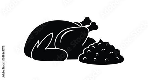 A simple black silhouette depicts a roasted turkey with stuffing beside it high quality professional detailed